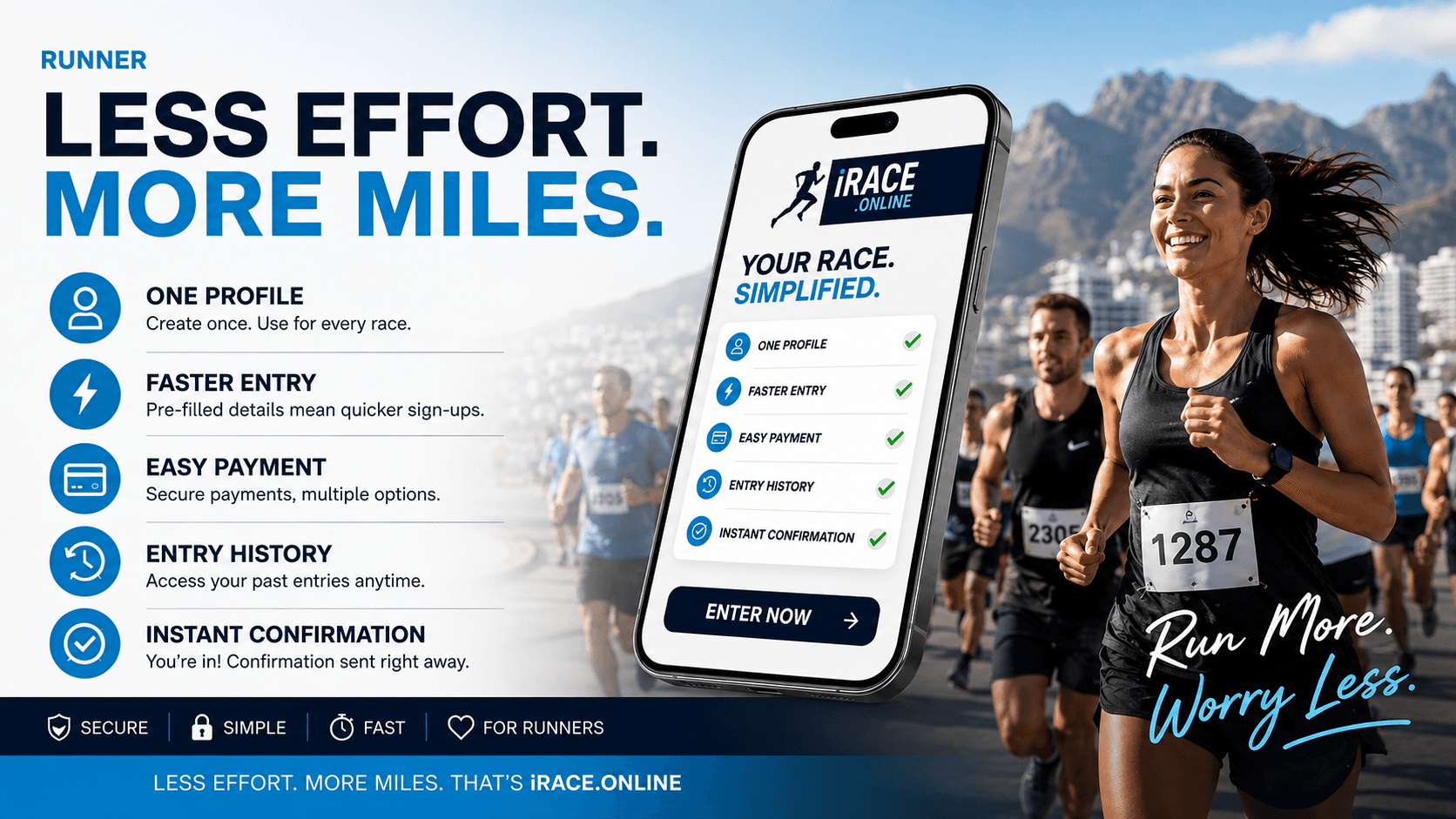 Less Effort More Miles — key benefits for runners registering on iRace
